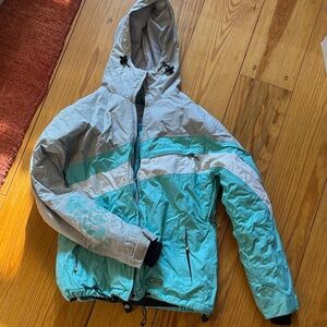 Aqua and Light Gray Hooded Ski Jacket